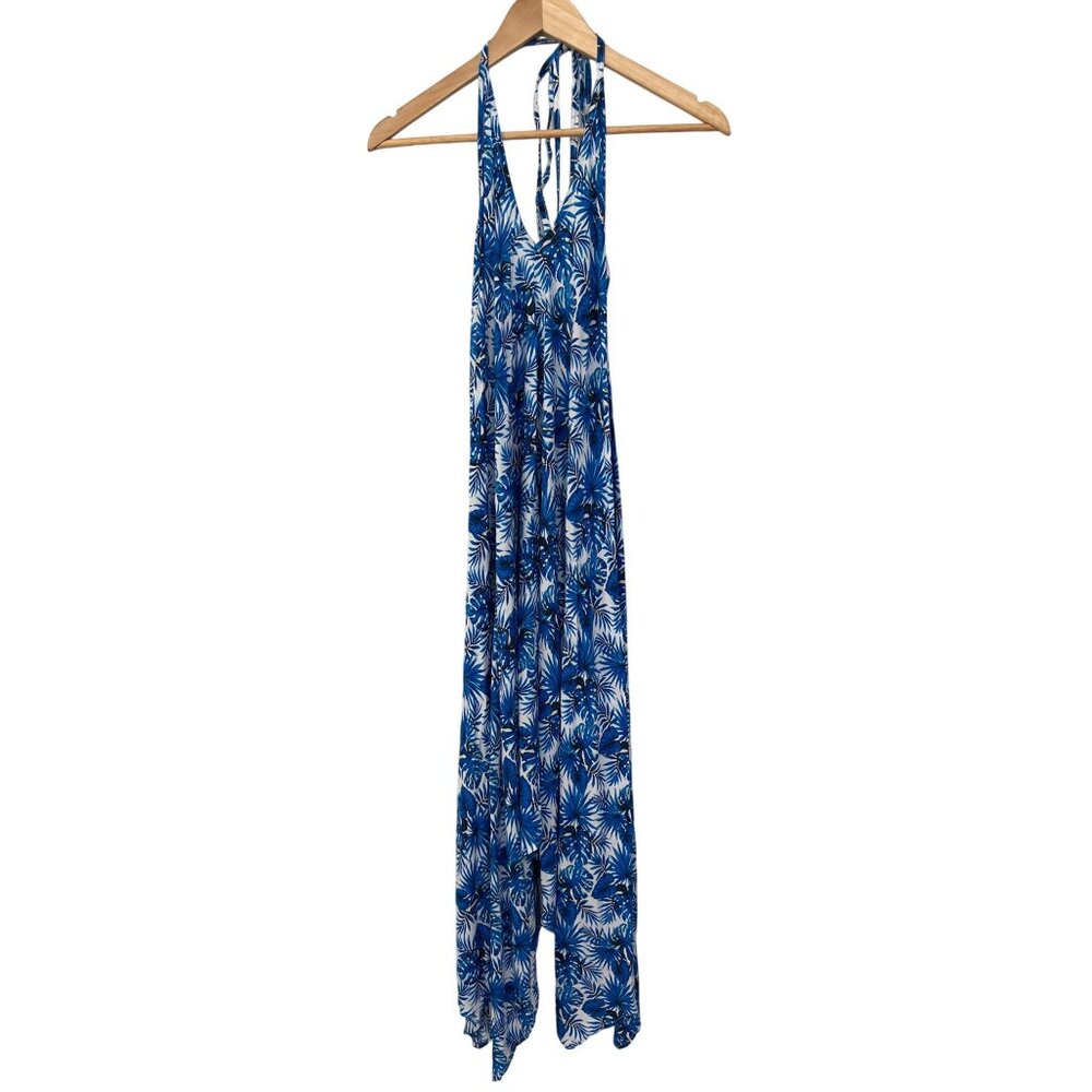 Kohinoor Fashion Halter Maxi Dress Size Xl Sleeveless Tropical Print Blue Beach